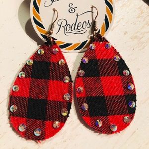 Super cute Bear plaid leather earrings